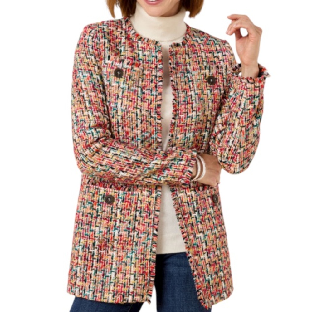 Talbots NWT Candy Tweed Fringe‎ Topper Blazer Size 6